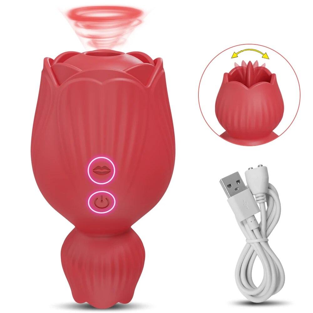 Sucking Rose-Tongue Licking Vibrator for Women Clitoris Stimulator Oral Nipple Vacuum Clit Sucker Female Sex Toys for Adults