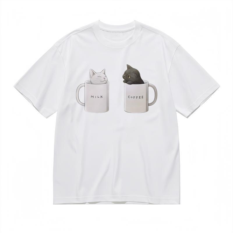 

Men s Comfy Classic T-Shirt Cat in Milk Coffee Cup Cute Cartoon Graphic Tee 4XL