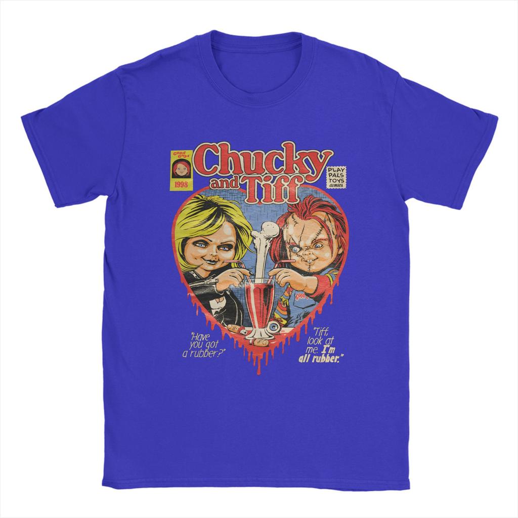 Horror Chucky and Tiffany T Shirt  Hippie T-Shirts Short Sleeve Vintage Tops Summer Cotton O-Neck Oversize Clothing