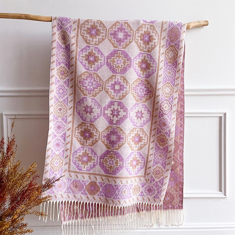 Winter Cashmere Jacquard Pashmina Tassel Scarf Cold Weather Scarves Shawls Wraps Women Girls Thick Blanket Warm Poncho Stoles