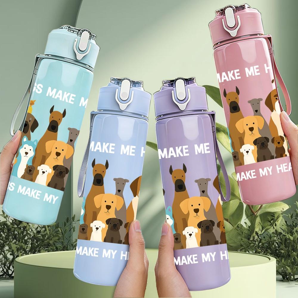 1 Pieza Colección de Perros de Múltiples Razas 750ml Color Plástico Botella de Agua Deportiva Tapa con Pajita Plegable Antifugas Adecuada para Deportes Oficina Uso en Casa