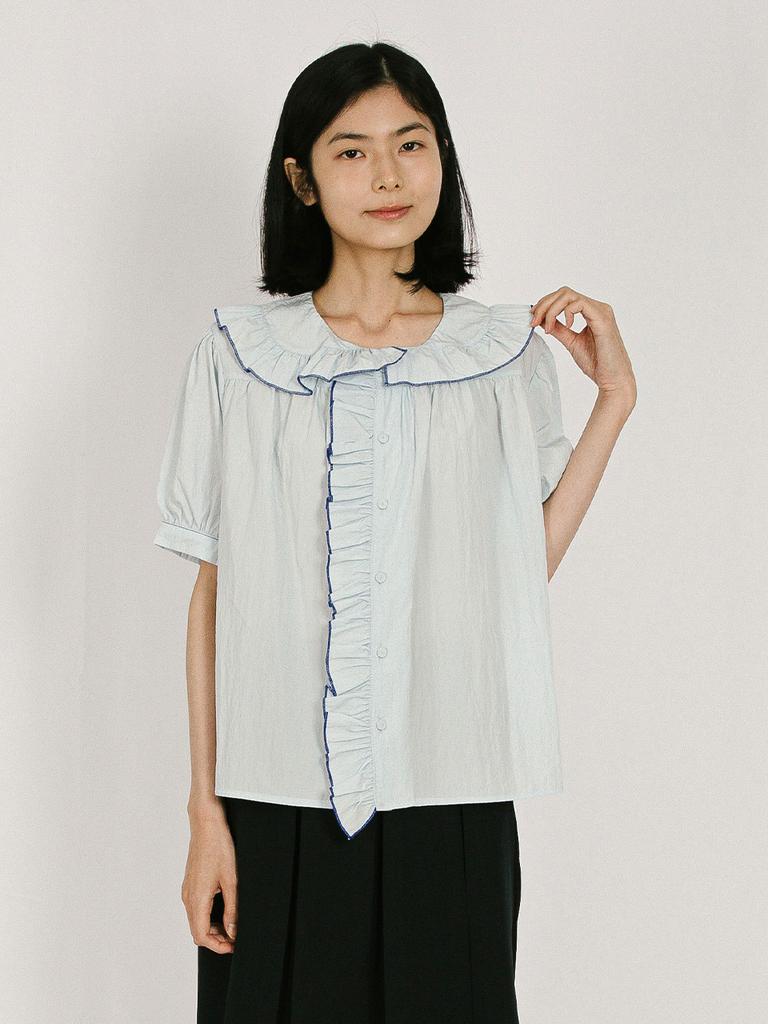 VINCENT NAVY Santorini Frill Blouse_Blue