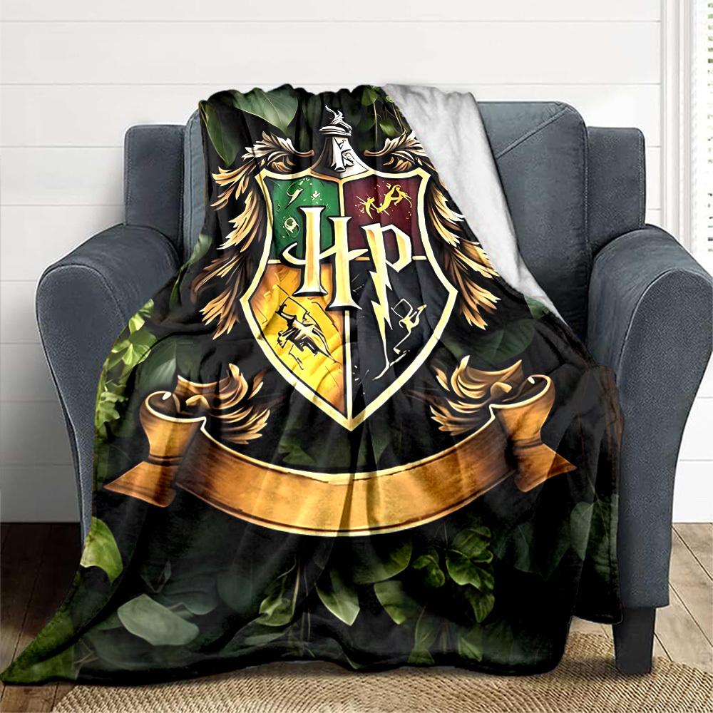 1pc Hogwarts Crest Flannel Blanket [Cozy Throw Blanket] For Sofa, Bed, Travel, Camping, Livingroom, Office, Couch, Chair, And Bed