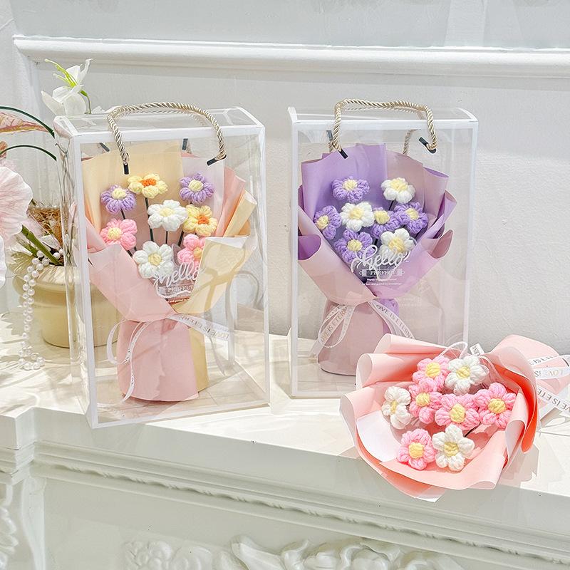 Crochet Artificial Flower Bouquet Room Decoration Handmade Knitted Flowers Bouque Anniversary Wedding Decor Halloween Gifts