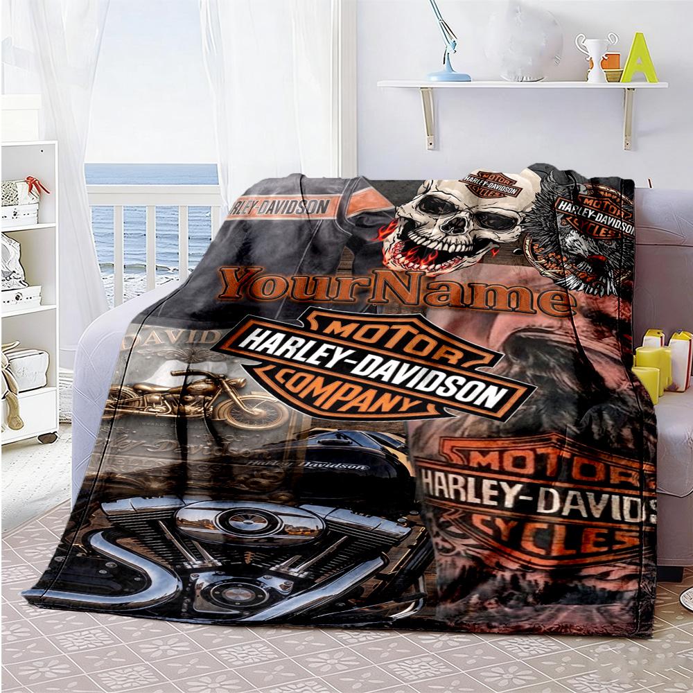 Harley-davidson Motorcycles Personalized Text Blanket Gift Customizable Blanket Soft Warm Cozy Versatile for Livingroom Home Decor Couch Sofa