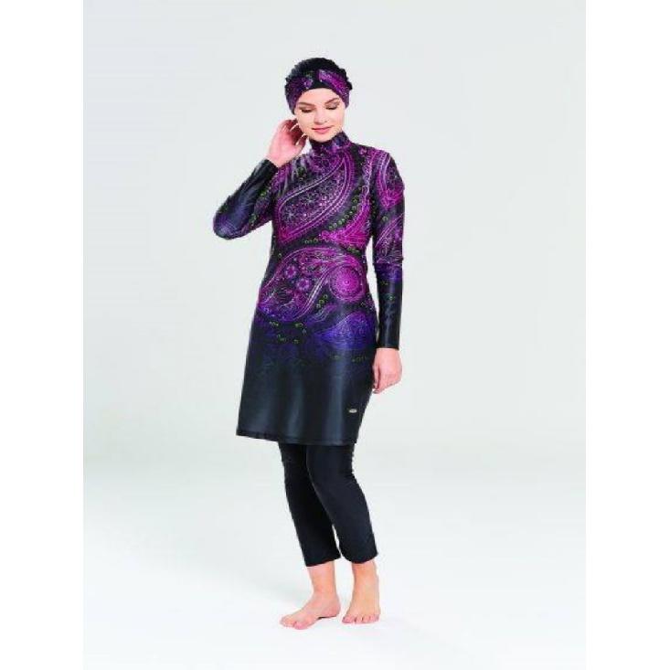 2-piece Muslim Women's Modest Tropical Rainforest Print Seaside Swimwear Full Coverage Swimsuit Set Beachwear Burkini Swimsuit Set (Without