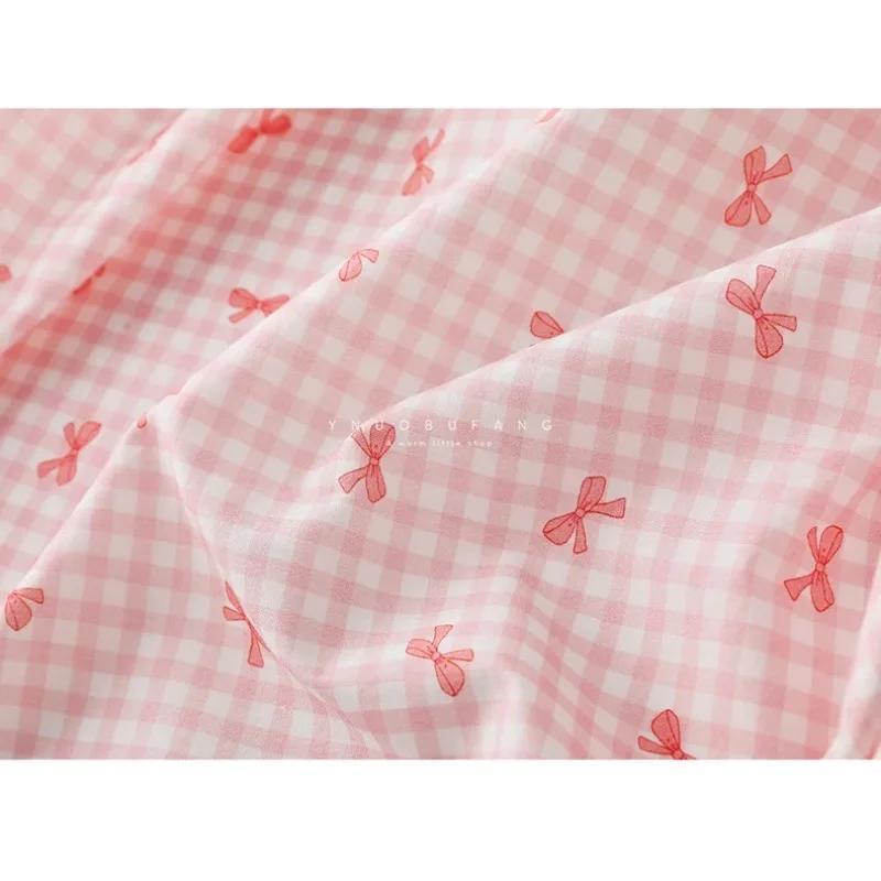 Bunt karierter Baumwollstoff mit Schleifendruck für Kleider, Hemden, Schlafanzüge, Homewear, Kinderbekleidung, 140x100cm