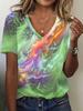 3D Printed Short-sleeved Colorful Printed Women's V-neck T-shirt Summer Literary Loose Women's Casual Short-sleeved Top