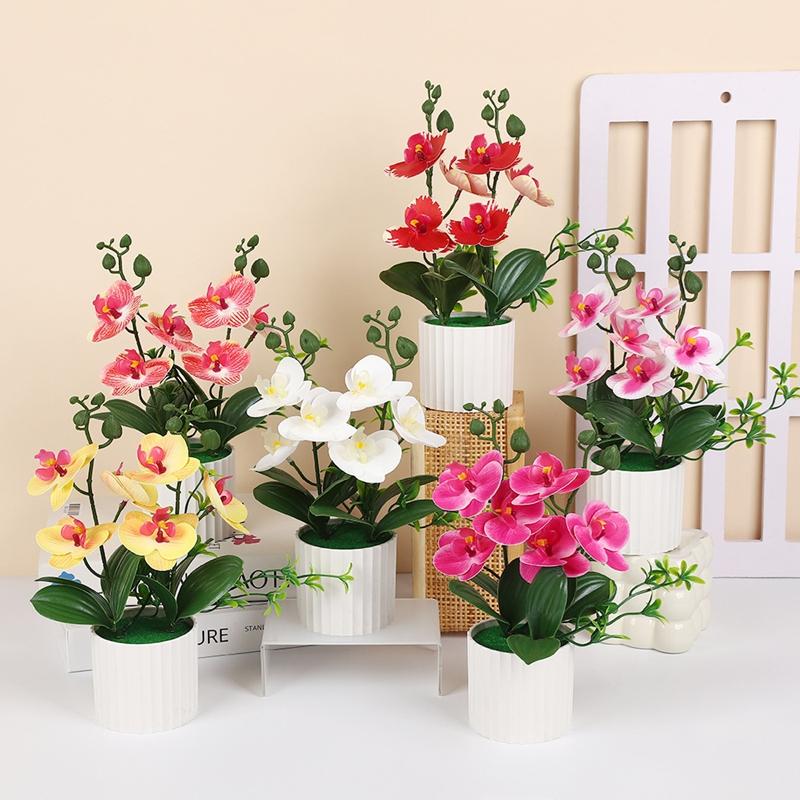 27cm Butterfly Orchid Bonsai Artificial Simulation Flower Plant Dining Table Home Room Office Vase Accessory Wedding Decoration