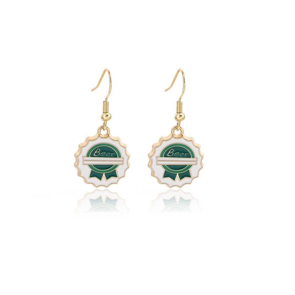 Cross-Border Creative Beer Festival Bottle Cap Barrel Earrings with Fun Stylish Oil Drip Design