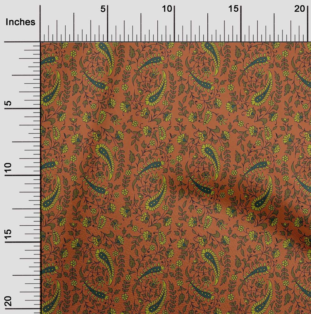 oneOone Cotton Flex Fabric Leaves|Floral & Paisley Block Print Fabric By The Yard 40 Inch