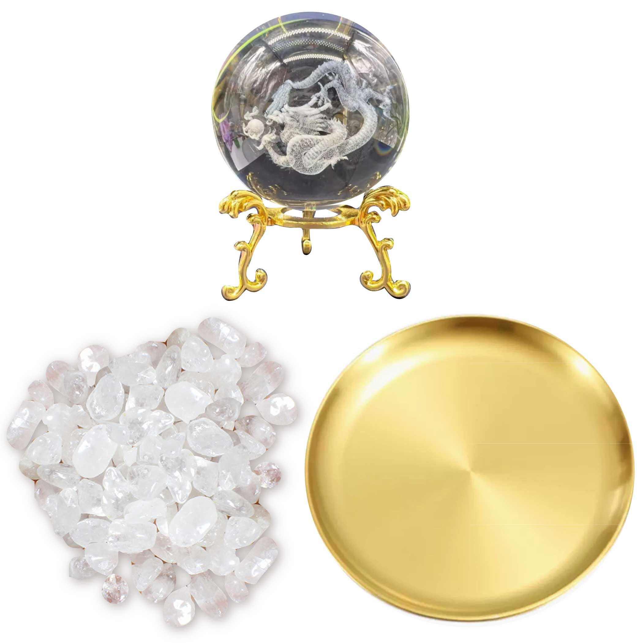 

HAMILO Crystal Ball Dragon Power Stone Natural Quartz Crystal Purification Feng Shui Luck Booster Set of 4