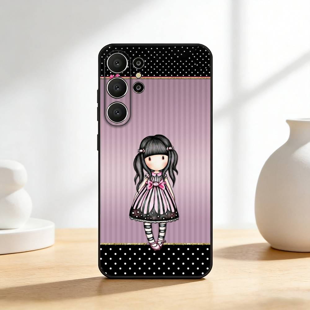 CUTE S-Santoro G-Gorjuss Series Phone Case For Samsung S26,S25,24,23,22,30,21,10,9,Ultra,Plus,Lite,FE Soft Black Case