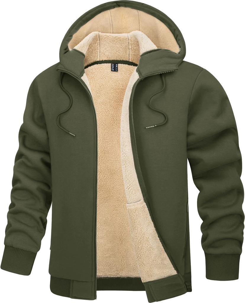 TACVASEN Soft and Warm for Casual Long Comfortable Solid Army Size XL Men's Fleece-Lined Sweatshirt, Winter, Outerwear, Sleeve, Top, Color, Green,
