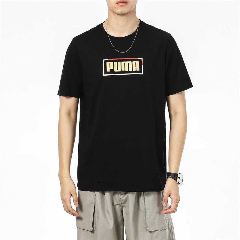 Puma Contrast Logo Print Crew Neck T-Shirt Men Tops Black 847720-01