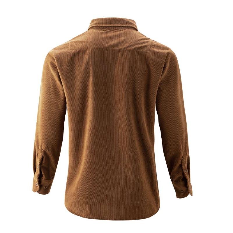 Men's Brown Corduroy Shirt Long Sleeve Button Down Casual Workwear