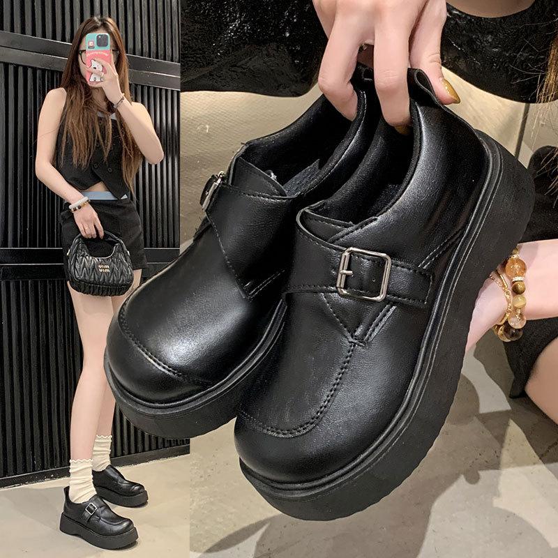Versatile Muffin Platform Single Shoes with Skirts and Small Leather Shoes for Women's Spring 2025 New Black British Loafers
