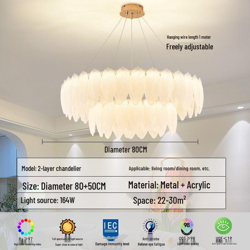 Modern French Cream Feather Pearl Chandelier - Stylish Post-Modern Living Room and Bedroom Lighting