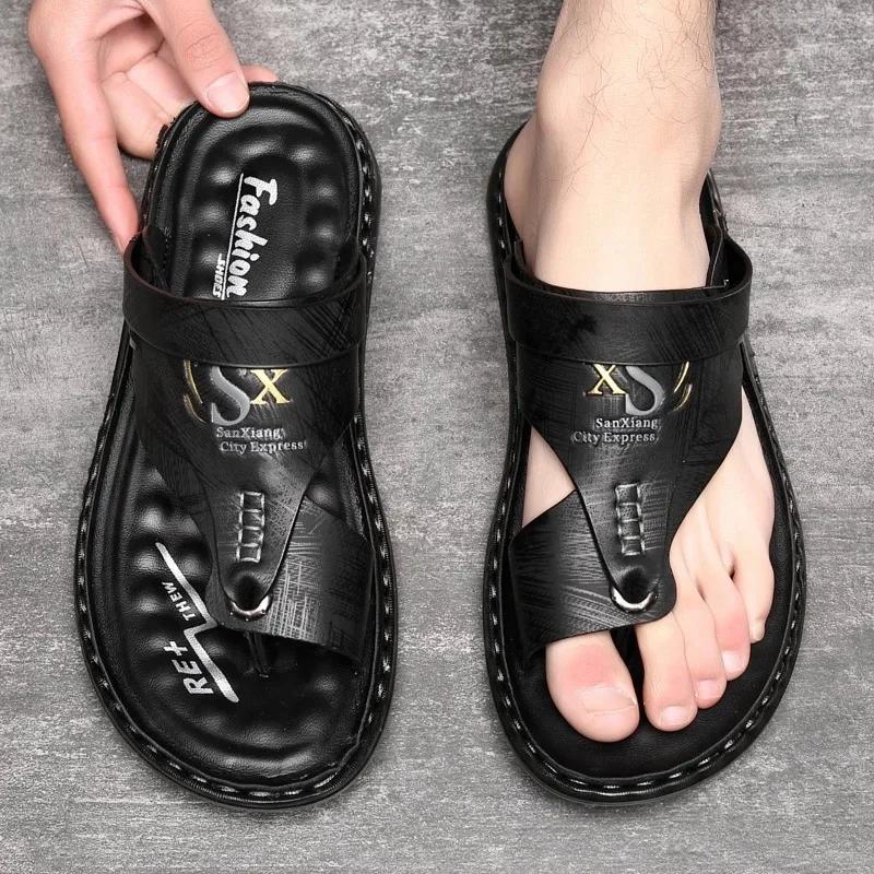 Fashion Big Size Men's Sandals Outdoor Casual Leather Sandal Soft Sole Non Slip Beach Shoes for Men Flip-flops Summer Open Toe Sandalias