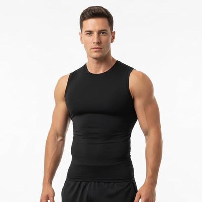 Canotta Compressiva da Uomo Asciugatura Rapida Traspirante Elastica Senza Maniche Atletica Poliestere Spandex