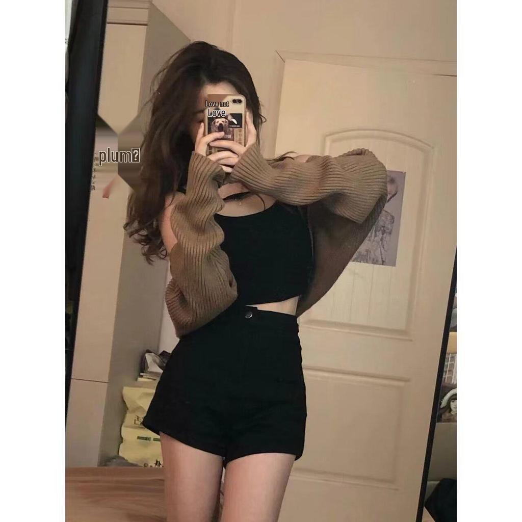 Spicy Girl 2025 Summer Women's High Waist Elastic Black Denim Shorts