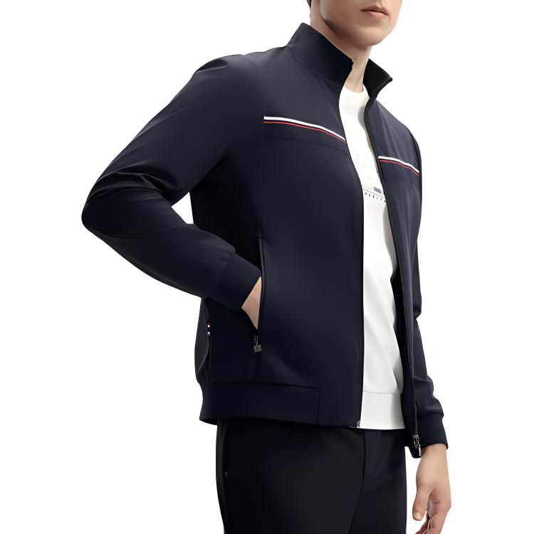 Fila Chaqueta Casual de Punto de Manga Larga con Cuello Mao de Color Sólido para Hombre Azul Oscuro F11M411503F-NV