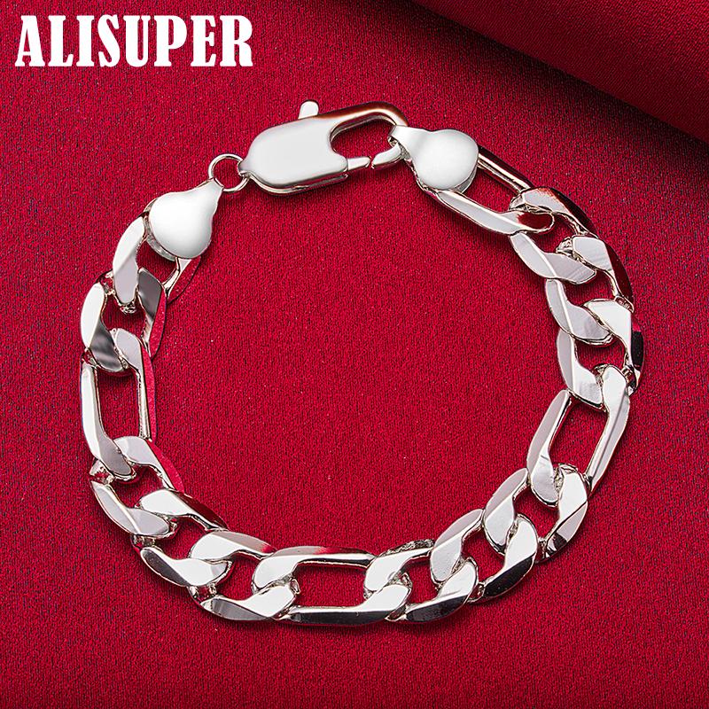 925 Sterling Silver 12mm Side Chain Bracelet Jewelry