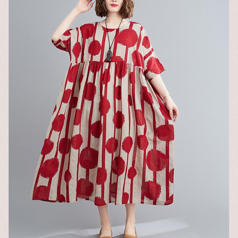 Oversized Vintage Polka Dot Summer Dress Cotton Casual Ladies Dresses for Women New Fashion Female Red Long Dress 2025