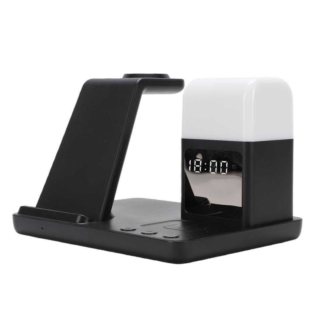 6 In 1 Multifunction Wireless Charger Mobile Phone Stand with Clock Night Light for Bedroom Living Room