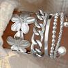 17KM 6 stuks Vintage Elegante Bloemige Design Metalen Brede Armband Set voor Vrouwen Mode Overdreven Kralen Open Manchet Armband Dagelijkse Sieraden