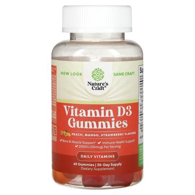 Vitamin D3 Gummies, Peach, Mango, Strawberry, 60 Gummies, (25Mcg (1,000Iu) Per Gummi)