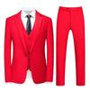 Men's Three-Piece Suit Set with One-Button, Double Vents, and Elastic Waist