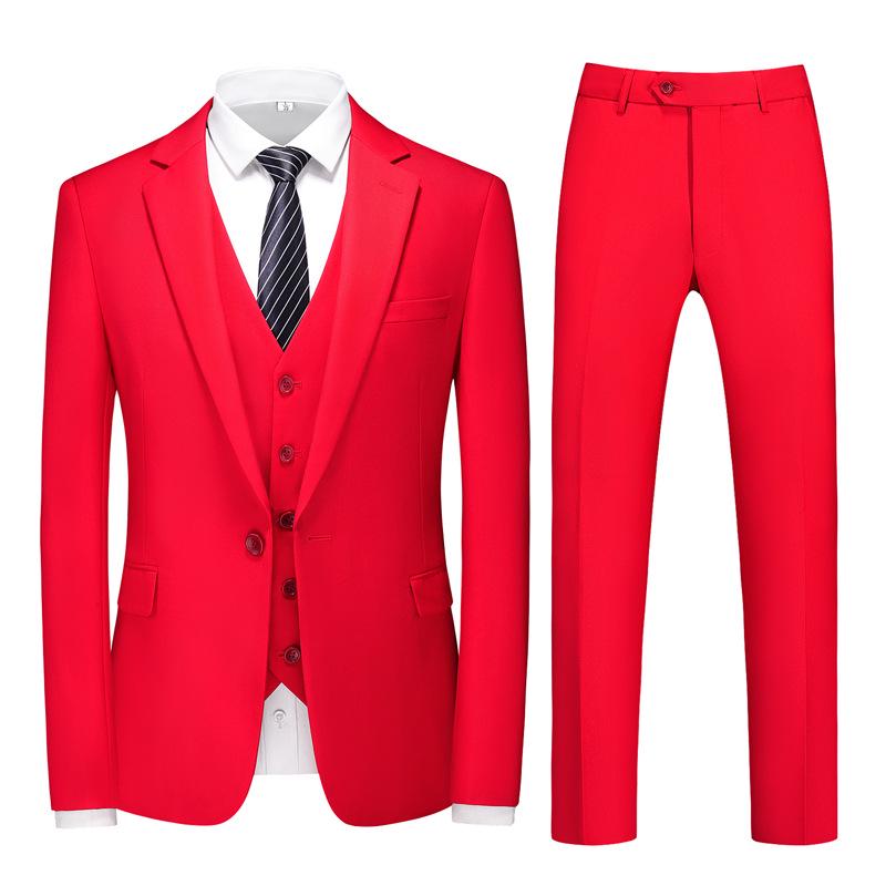 Men's Three-Piece Suit Set with One-Button, Double Vents, and Elastic Waist