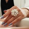 French Retro Open Fake Pearl Ring, Lightweight Luxury Joint Ring, Korean Style Easy Elegance for Women