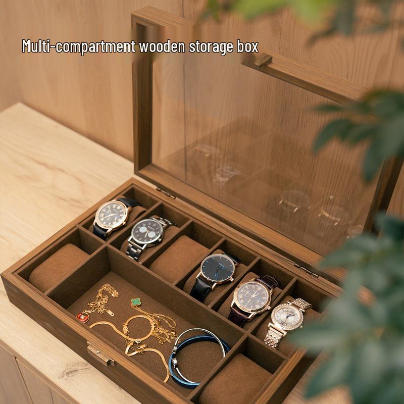 Retro Wood Grain Watch & Jewelry Storage Box - High-Grade Dustproof Display
