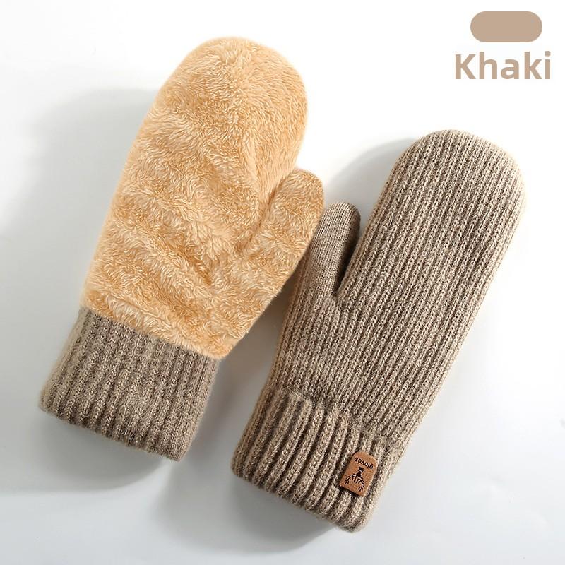 Bestselling Knitted Gloves Winter Plush Thickened Double Layer Warm Simple Fashion Gloves Riding Bag Finger Gloves