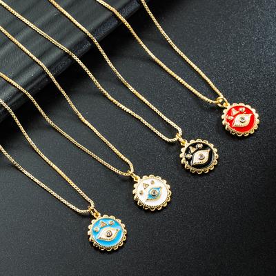 Meier Devil's Eye Series Round Eye Pendant Necklace - Women's Copper Plated Enamel Clavicle Chain