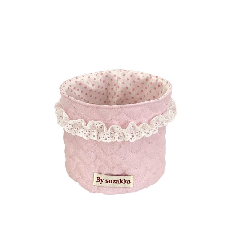 Korean Quilted Fabric Basket for Girls - Round Storage Organizer for Toys and Snacks.