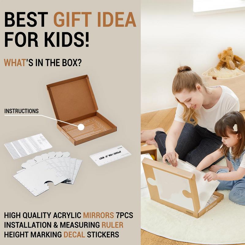 Mirrored Growth Chart Shatterproof Acrylic Height Measurement Mirror Ruler Puzzle Children Height Chart Mirrors  with Marking