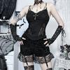 Damen Gothic Spitzen Cami Top Abnehmbarer Kettenriemen Sexy Slim Fit Mesh-Einsatz Dunkler Stil Ärmellose Weste Für Alle Jahreszeiten