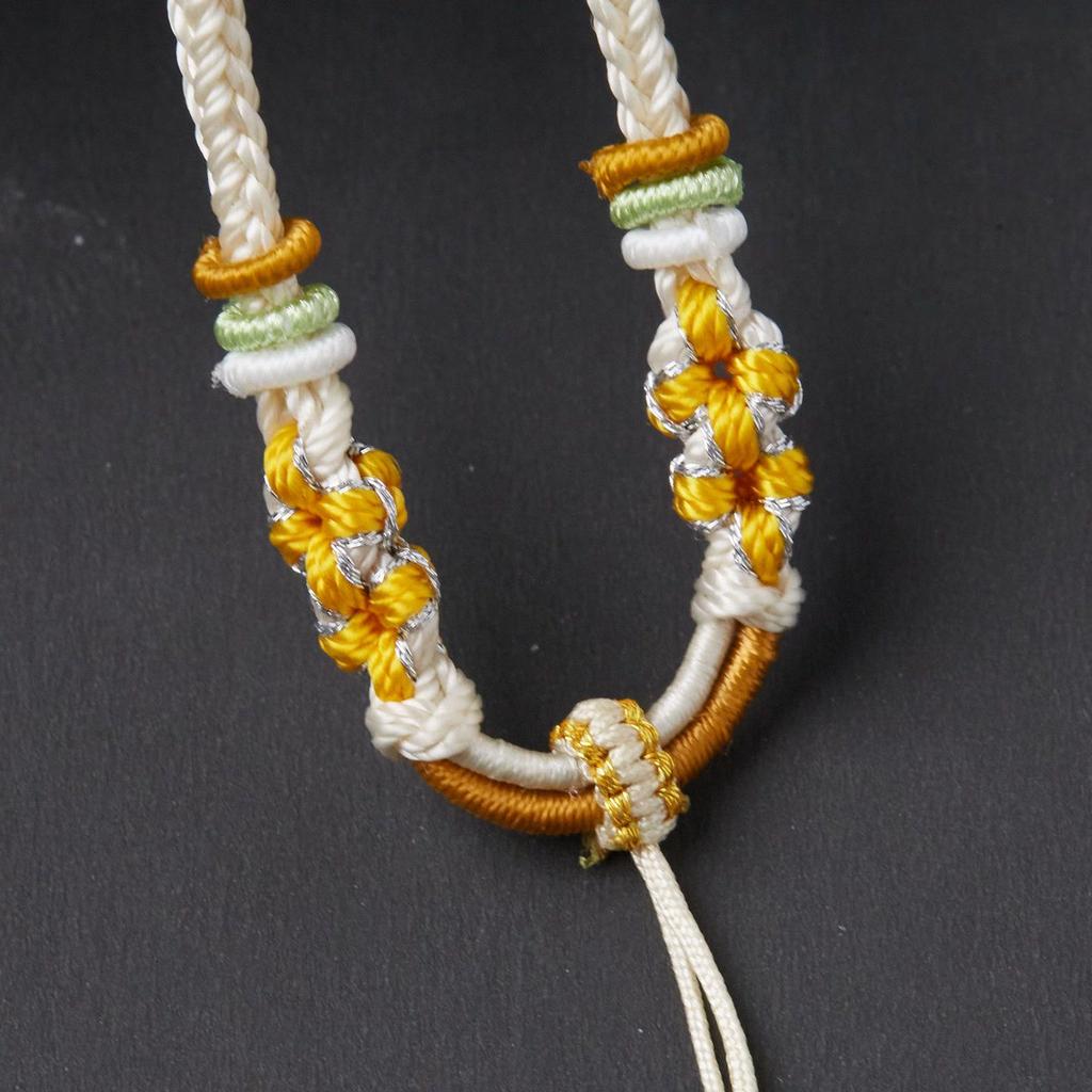 Elegant Handmade Adjustable Eight-Strand Peach Blossom Knot Necklace Cord
