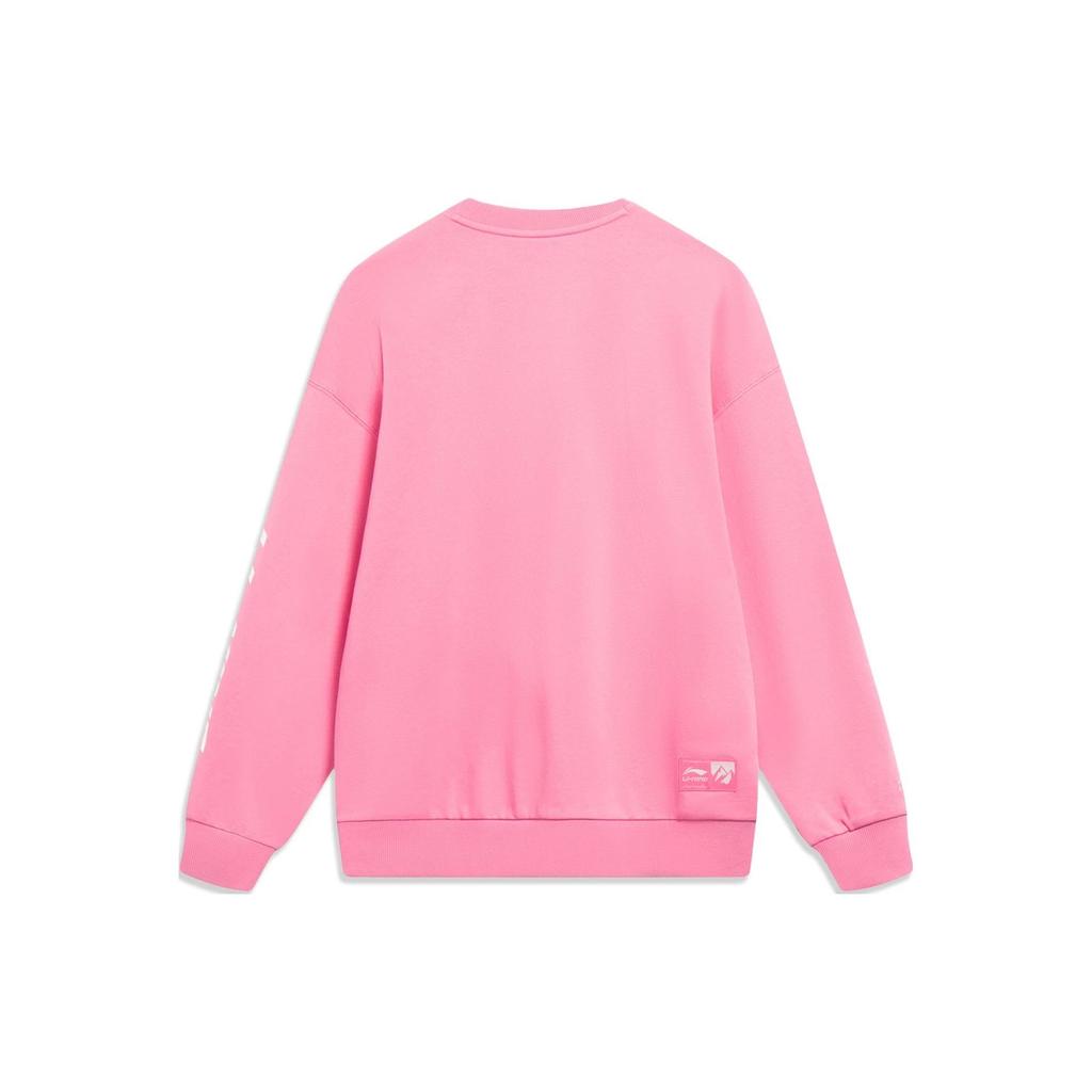 Li-Ning Logo Embroidered Crew Neck Loose Long Sleeve Sweatshirt Unisex Tops Dawn-Pink AWDT605-7