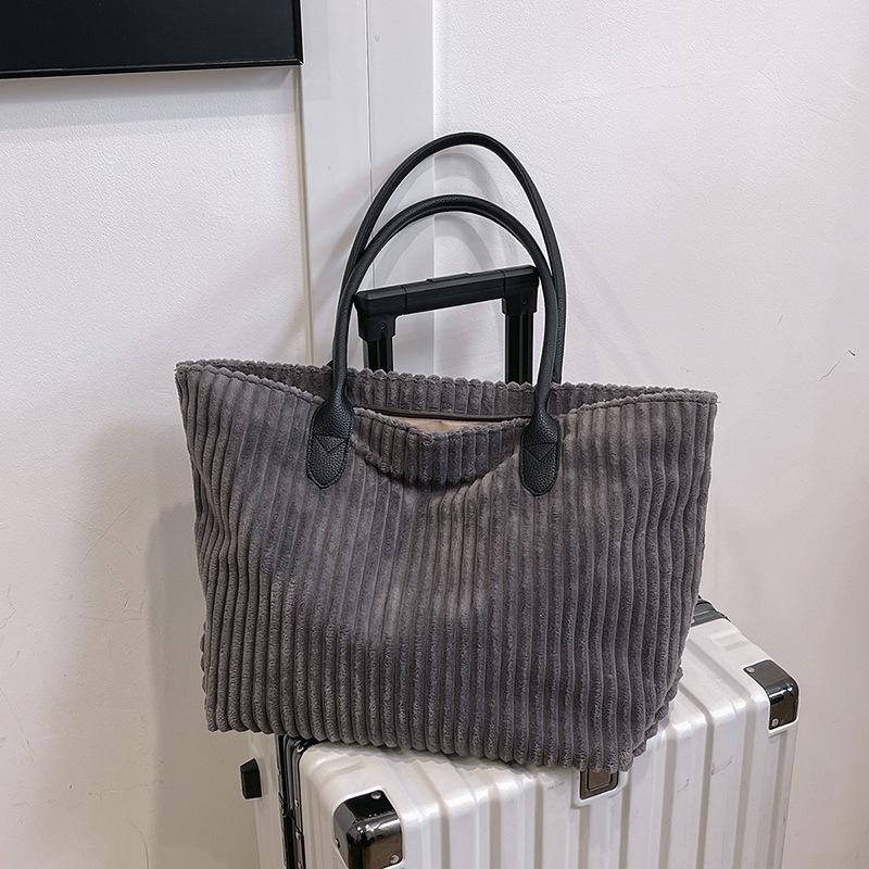 Korean Style Large Capacity Corduroy Tote - Autumn/Winter Fashion Commuter Shoulder Bag