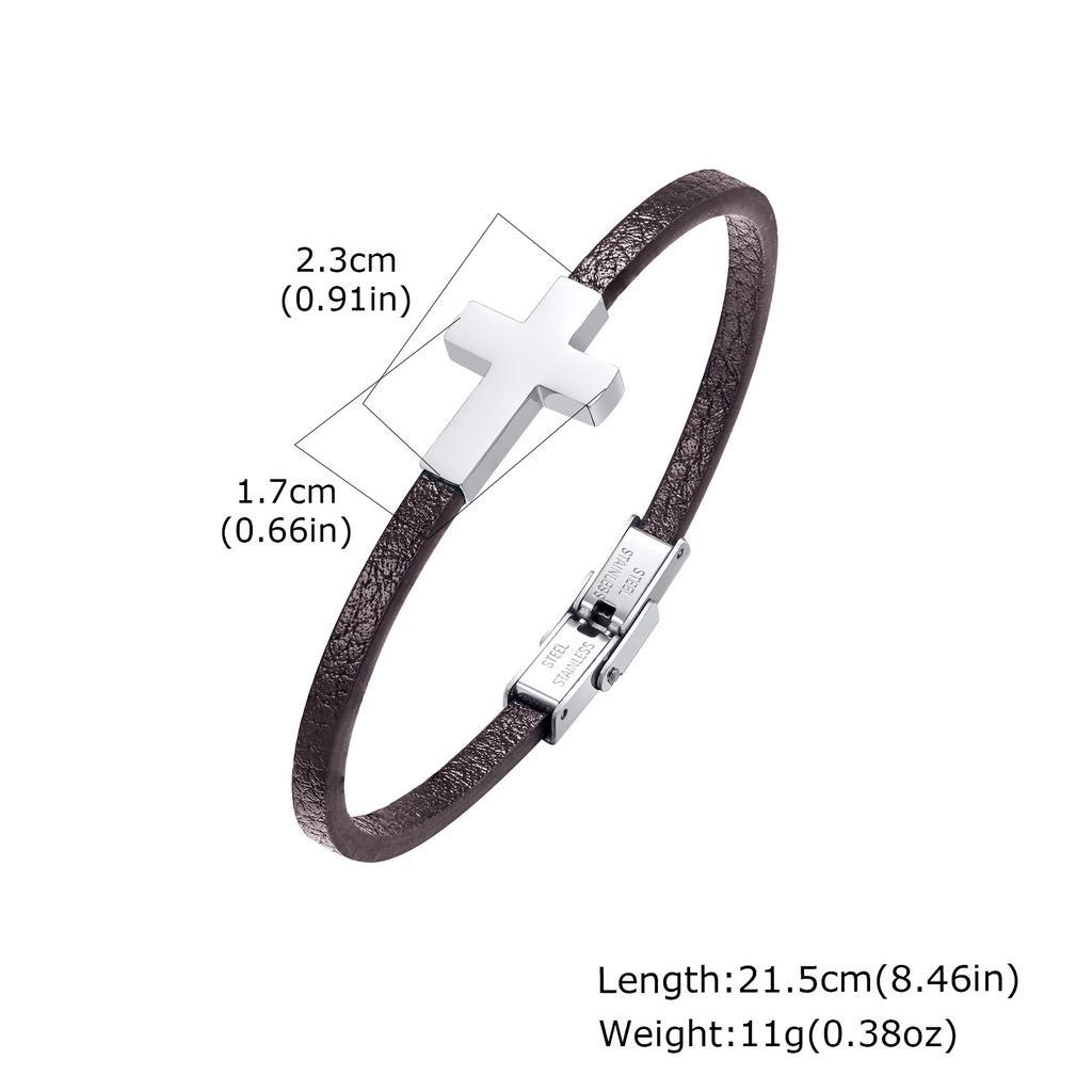 Cross Bracelet for Men Boys,Stainless Steel Cross Charm PU Leather Rope Bracelet,Casual Jewelry Gift