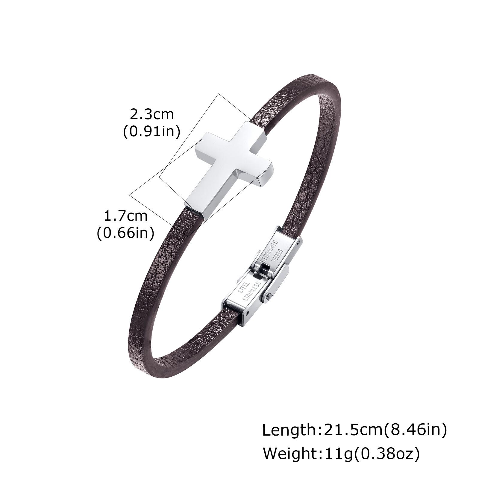 Cross Bracelet for Men Boys,Stainless Steel Cross Charm PU Leather Rope Bracelet,Casual Jewelry Gift