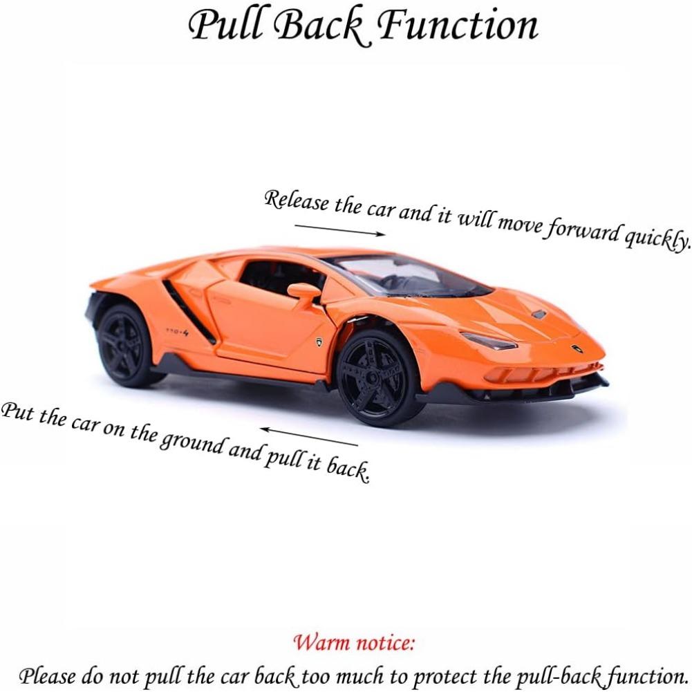 1/32 Scale Alloy Collectible Orange Lambor LP770 Toy Pull Back Vehicles Diecast Cars Model with Light & Sound