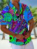 Men's Short Sleeve Button Shirt Abstract Cartoon Art Print Summer Casual Camping Top