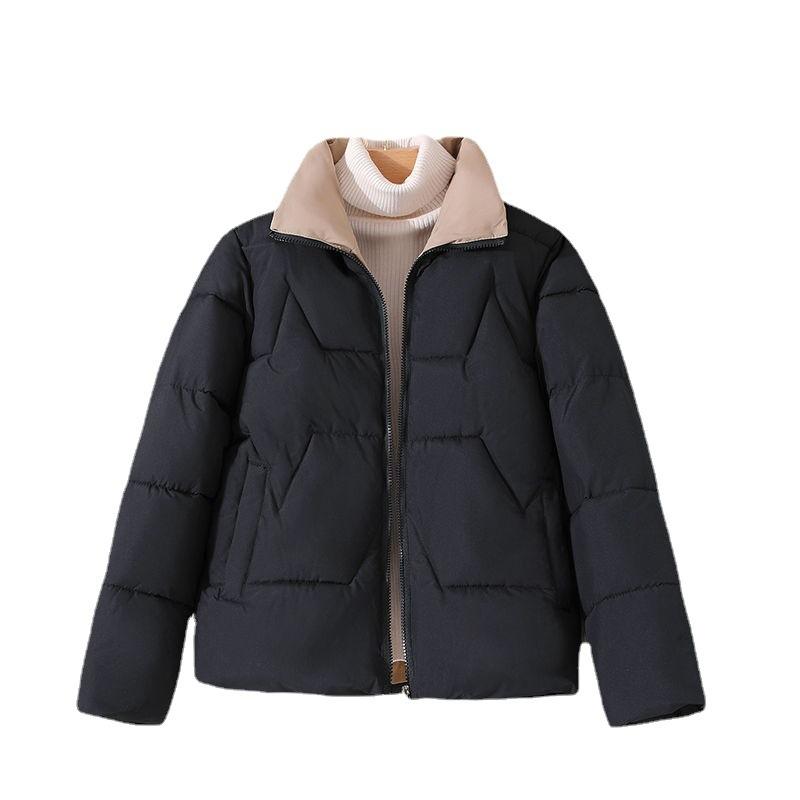 Women Short Medium Length Down Jacket Winter Warm Stand Collar Solid Color Casual Outerwear Coat