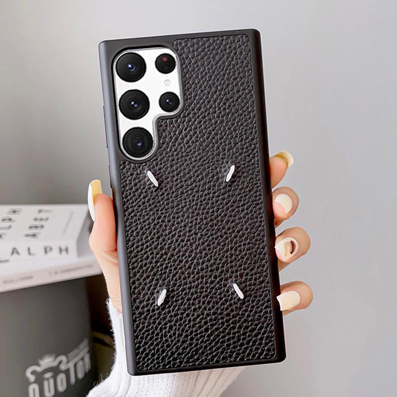 Business Sle Couple Simple Lychee Genuine Leather Case For Samsung Galaxy S26 Ultra S25 Plus S24 Smooth-Touch Case Mat Design Stitched Protect Cover