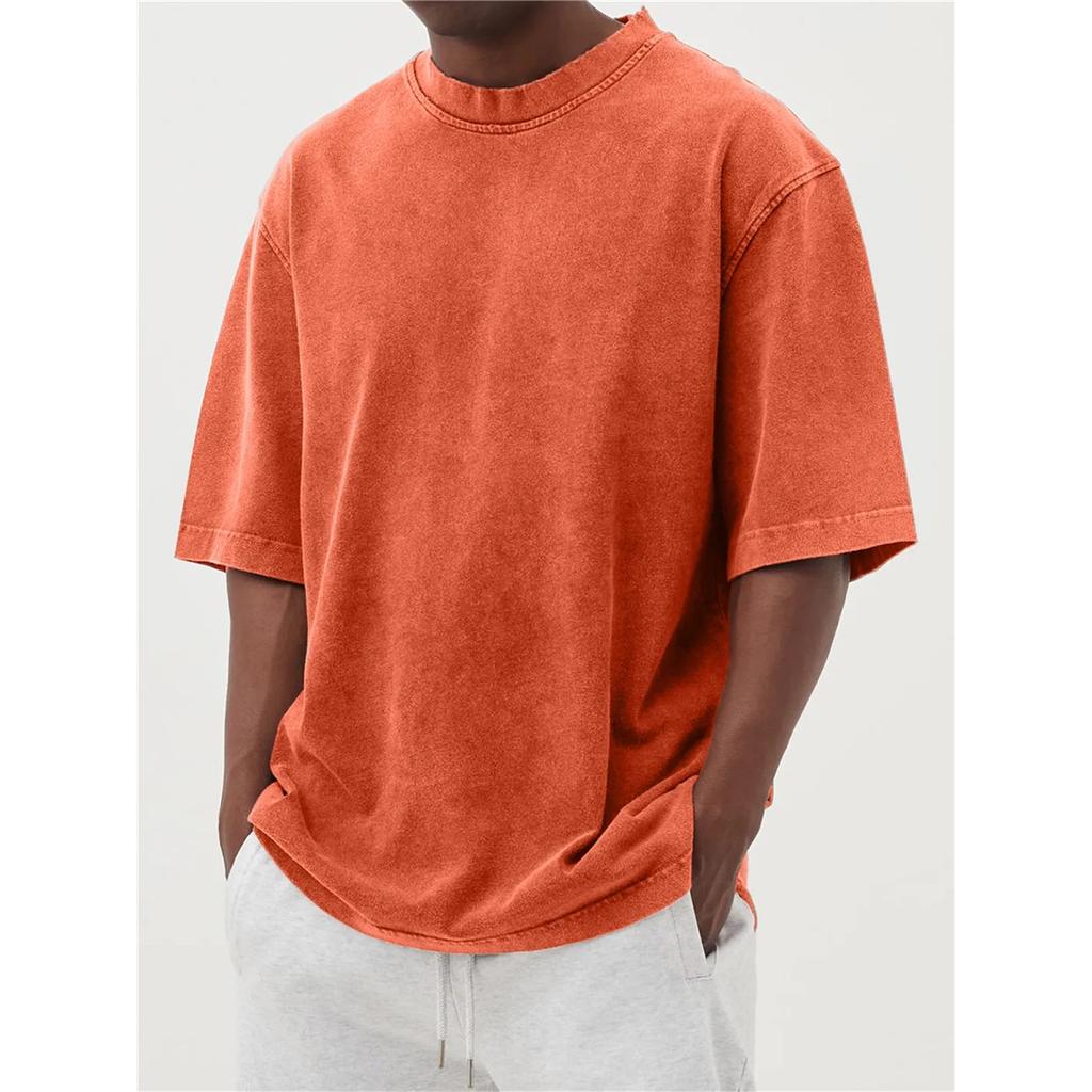 Herren Sommer T-Shirt mit Rundhals, kurzen Ärmeln, Retro-Stil und einfarbig